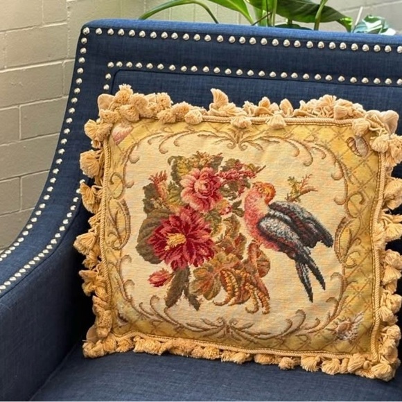 Aubusson Floral Tapestry NeedlepointPillow with Tassels